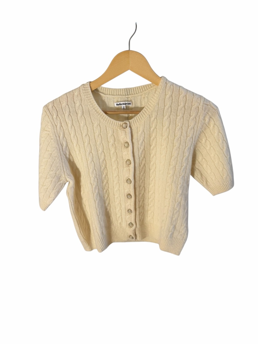 Reformation Cream Cable Short-Sleeve Cardigan